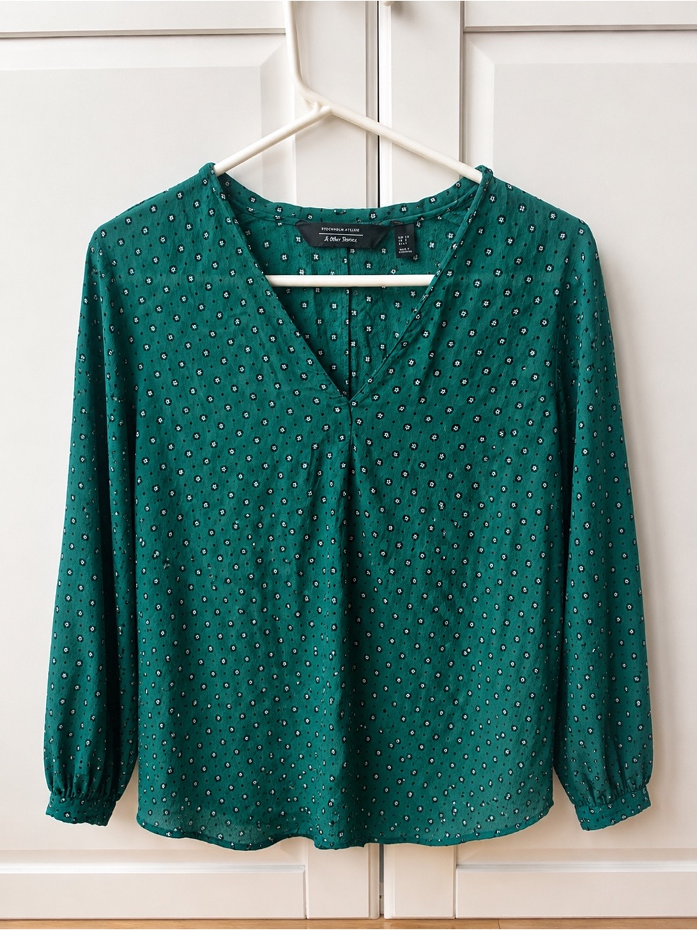 & Other Stories Green V-Neck Blouse